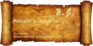 Matyók Jolán névjegykártya